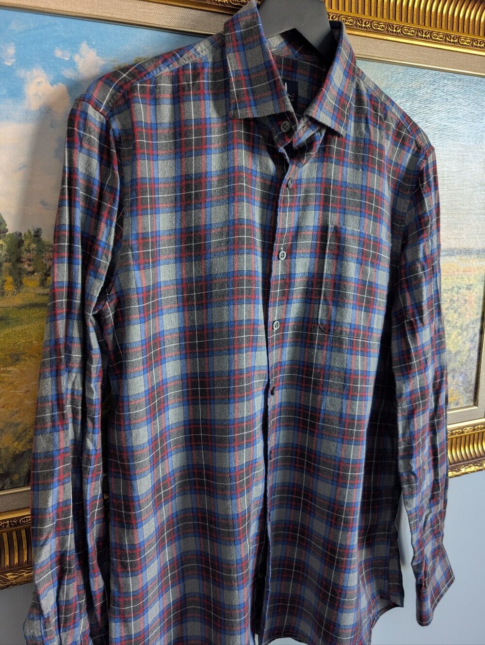 johnnie-O Blue and Red Plaid Casual Button-Down Shirt